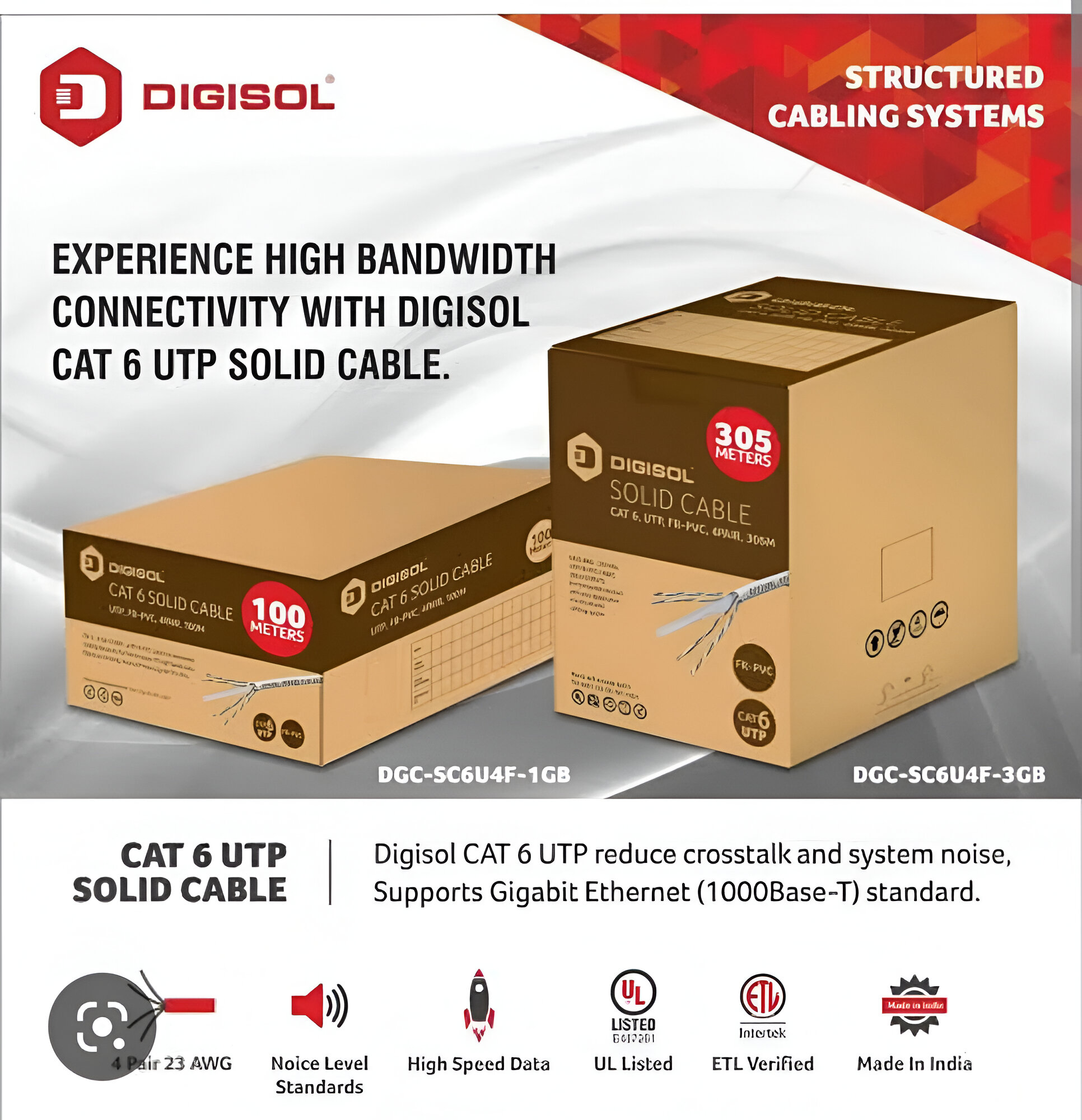 Digisol CAT6 Lan Cable 305m (Grey) 23AWG view 3